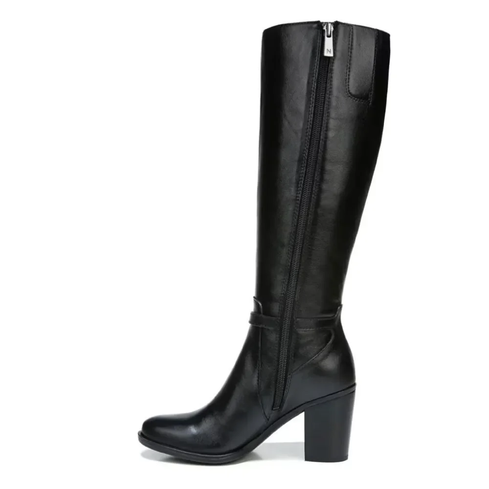 Naturalizer Kalina Black Leather Wide Calf Block Heel Knee High Boot 7.5 NWT